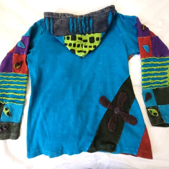 Womans Colorful Embroidered Floral and Design Patchwork Hoodie Size MD NEW Zip - Picture 3 of 6